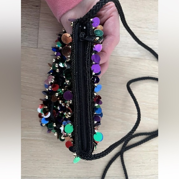 Vintage DANCIN' purse / handbag bright shiny sequins  gold beads Sparkling *D6 - Picture 3 of 5